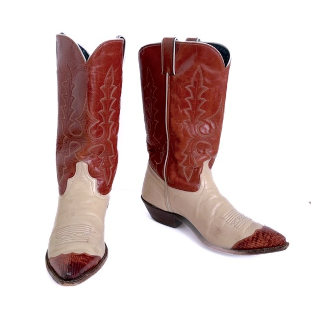 Code West Cowboy Western Boots in Cream & Brown 42371 Size 8.5